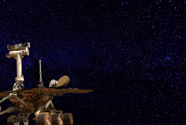 Opportunity con cielo stellato sullo sfondo